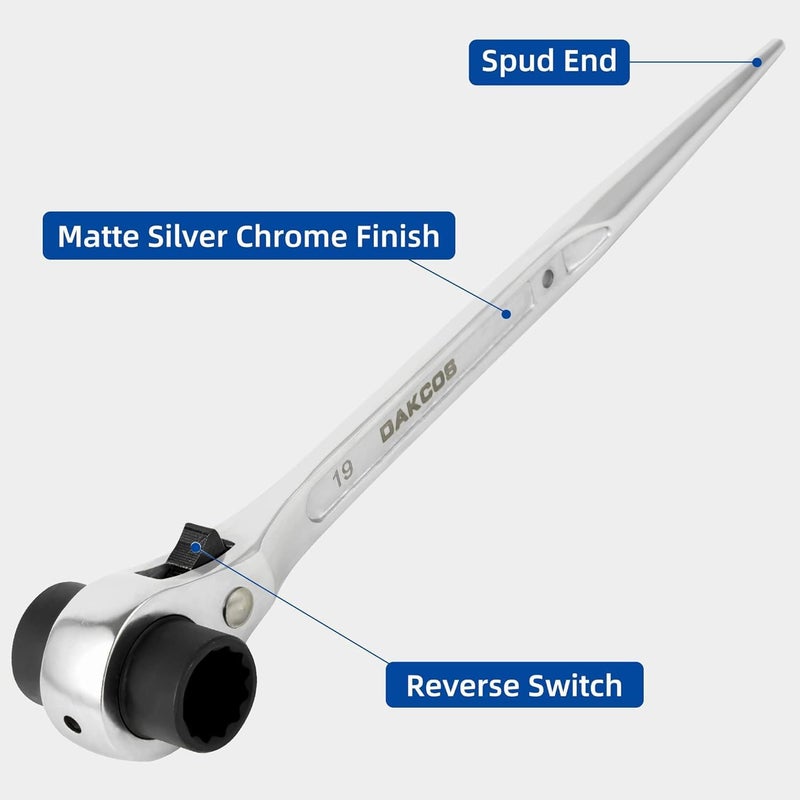 DAZCOS 2 Pieces 19mm×22mm OR 3/4"×7/8" 12 Point Double Ended Socket Ratcheting Podger Scaffold Spud Wrench,Silver - Image 3